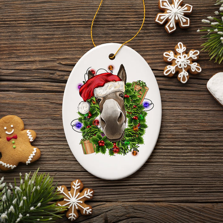 Merry Donkey Christmas Ornament, Ceramic Tree Decoration Ceramic Ornament OrnamentallyYou 