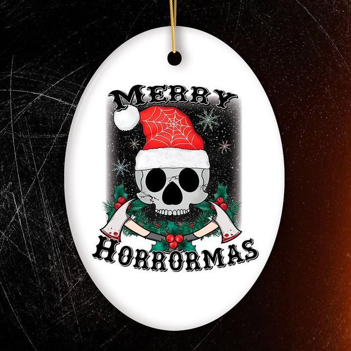 Merry Horrormas Skull Christmas Ornament Ceramic Ornament OrnamentallyYou Oval 