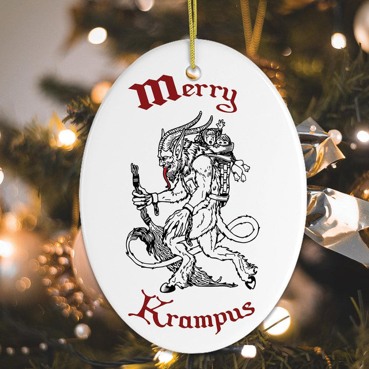 Merry Krampus Folklore Christmas Ornament Ceramic Ornament OrnamentallyYou Oval Version 2 