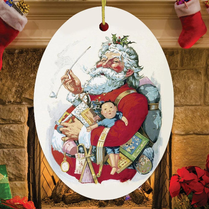 Merry Old Santa Claus Vintage Thomas Nast Legendary 1880s Art Christmas Ornament Ceramic Ornament OrnamentallyYou Oval 
