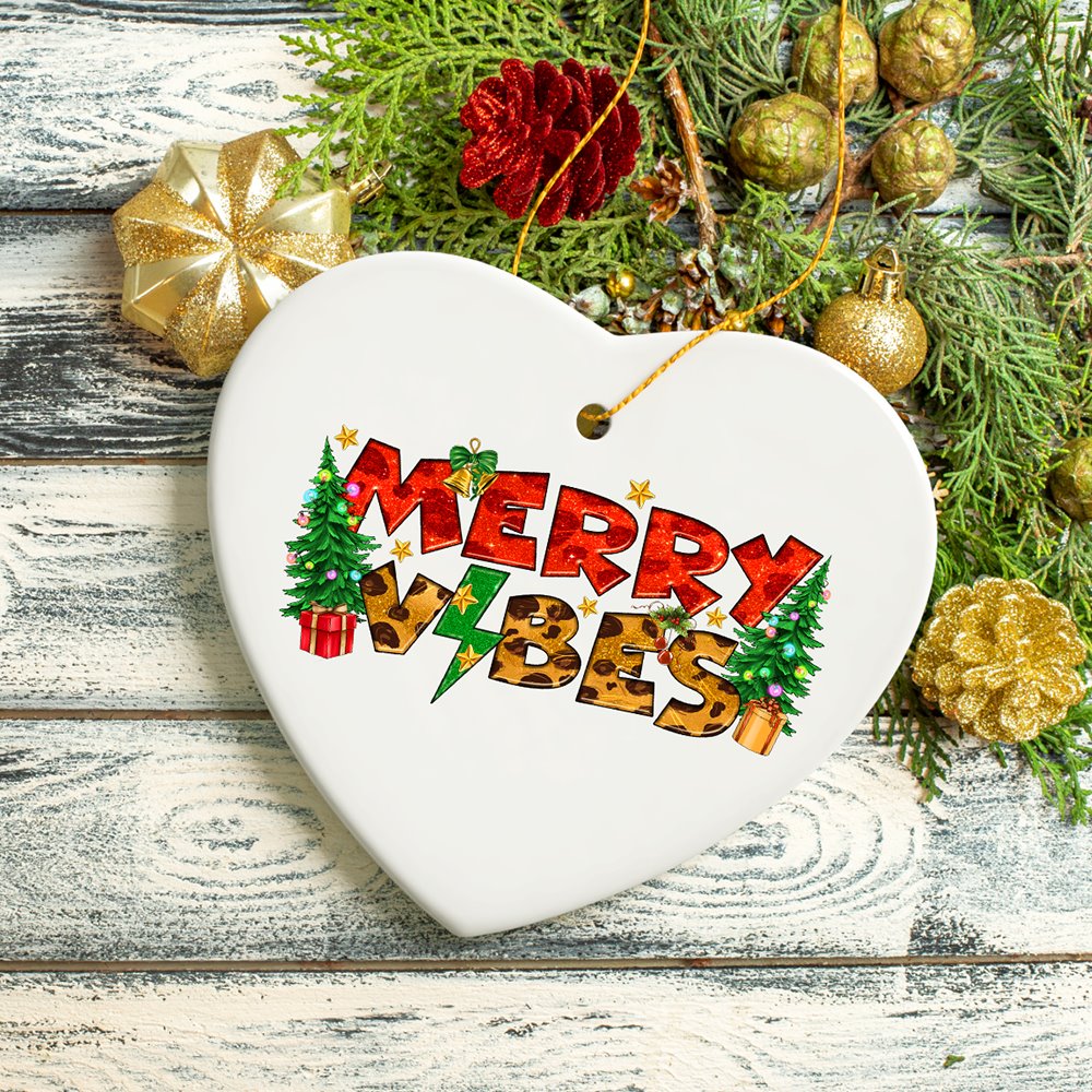 Merry Vibes Energetic Rock Theme Christmas Ornament Ceramic Ornament OrnamentallyYou 