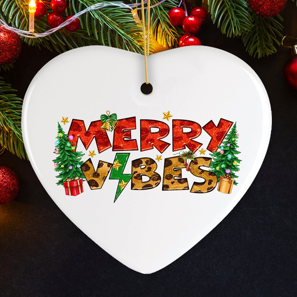 Merry Vibes Energetic Rock Theme Christmas Ornament Ceramic Ornament OrnamentallyYou Heart 