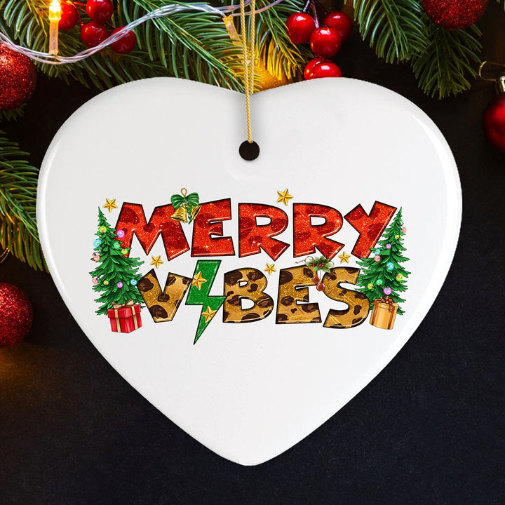 Merry Vibes Energetic Rock Theme Christmas Ornament Ceramic Ornament OrnamentallyYou Heart 