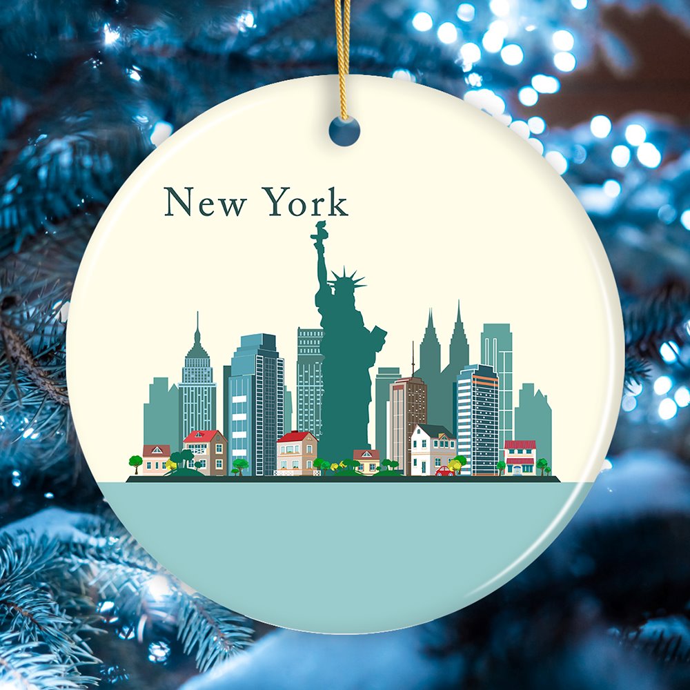 New York City Ornament, Minimalist NYC Christmas Decoration Ceramic Ornament OrnamentallyYou Circle 