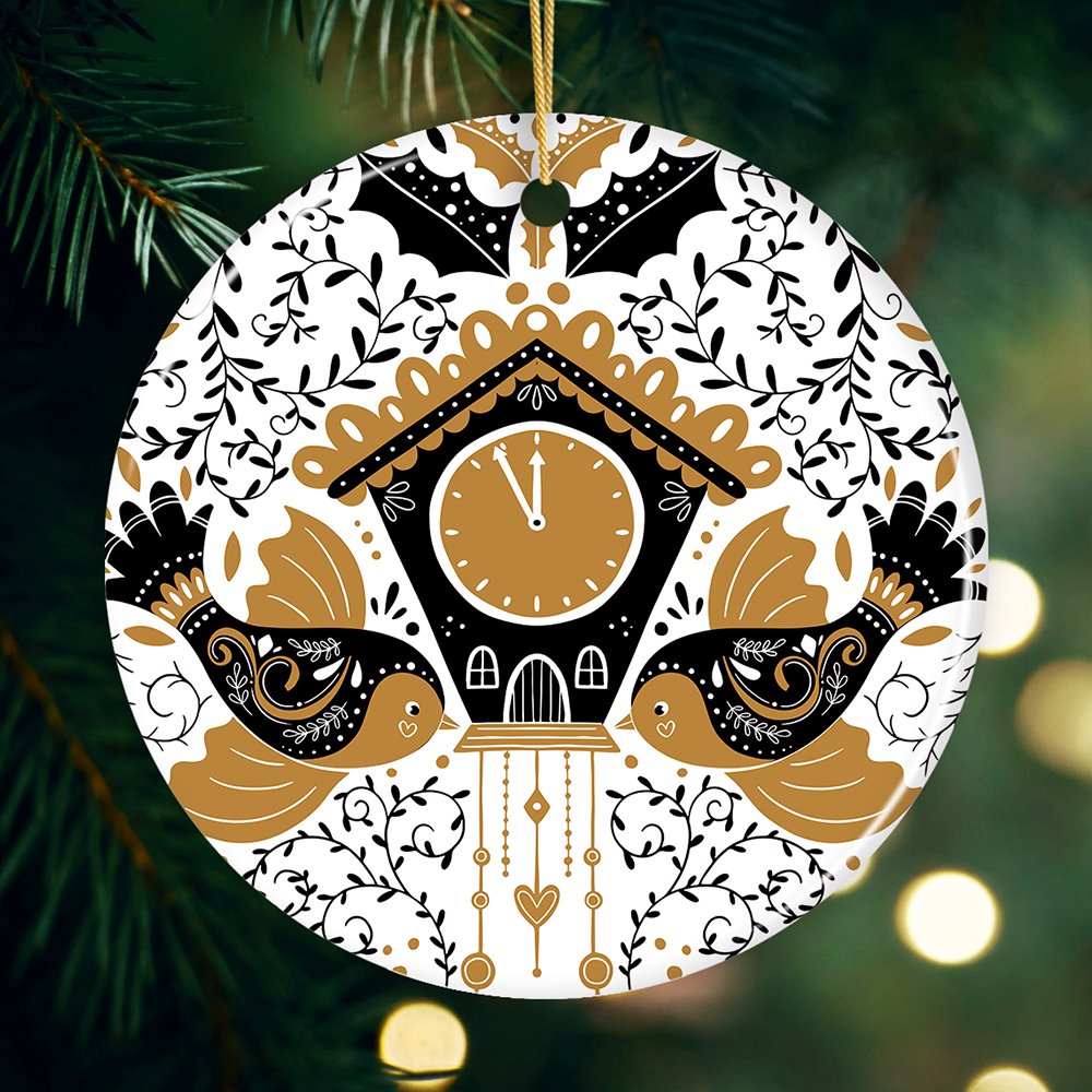 Nordic Style Cuckoo Clock with Birds Christmas Ornament Ceramic Ornament OrnamentallyYou Circle 