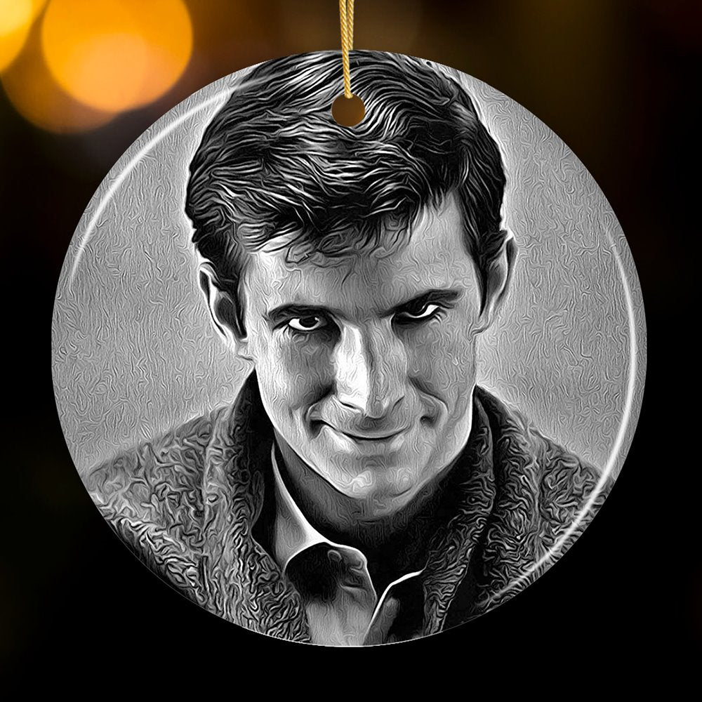 Norman Bates Psycho Christmas Ornament, Vintage 1960s Horror Movie Theme Ceramic Ornament OrnamentallyYou Circle 