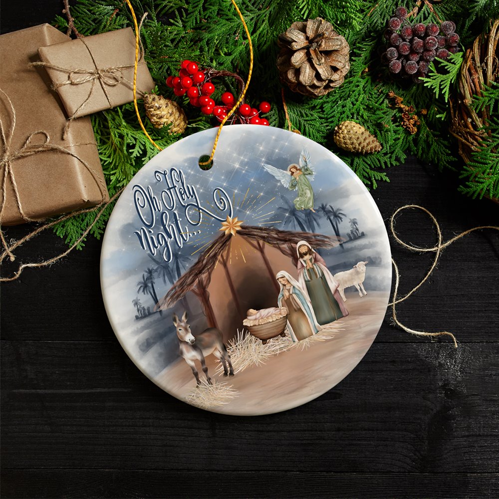 Oh Holy Night Nativity Religious Christmas Ornament, Birth of Jesus Decoration Ceramic Ornament OrnamentallyYou 