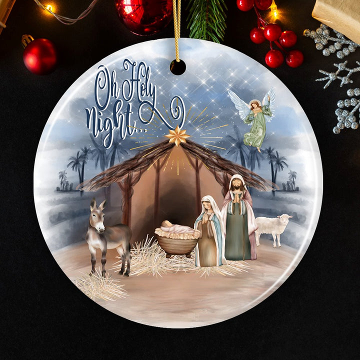 Oh Holy Night Nativity Religious Christmas Ornament, Birth of Jesus Decoration Ceramic Ornament OrnamentallyYou Circle 