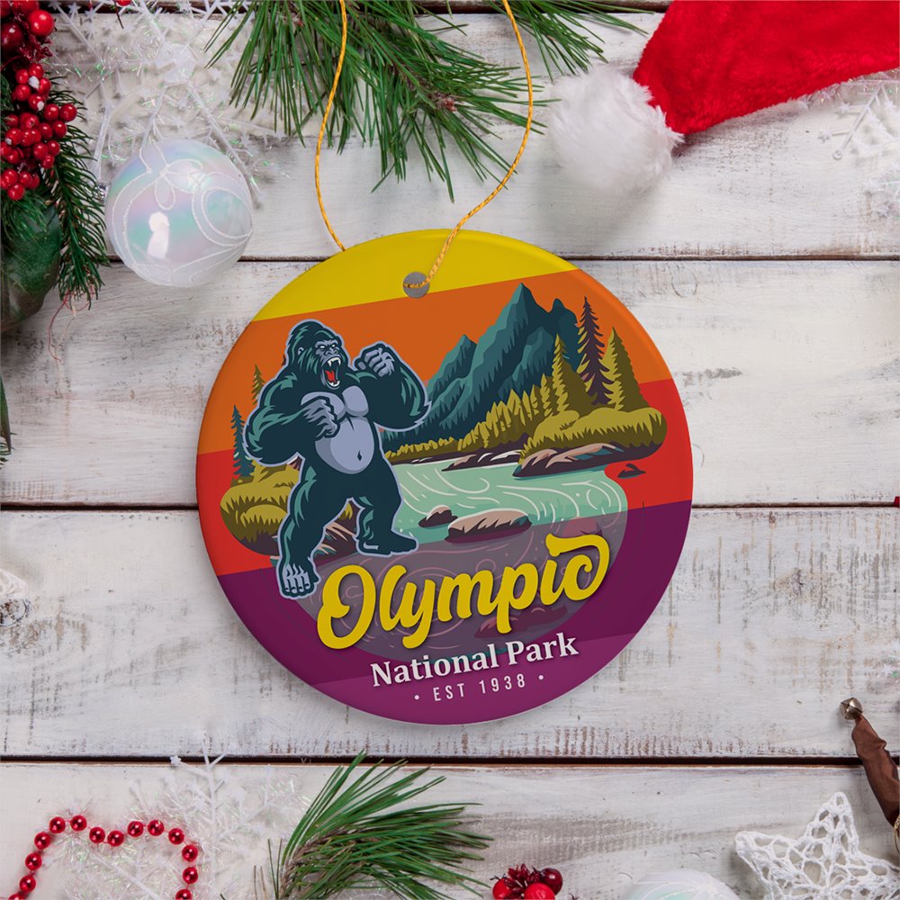 Olympic National Park Retro Style Ornament, Washington USA Tourist Attraction and Gift Ceramic Ornament OrnamentallyYou 