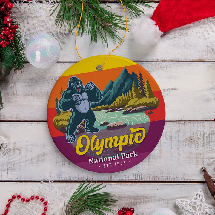 Olympic National Park Retro Style Ornament, Washington USA Tourist Attraction and Gift Ceramic Ornament OrnamentallyYou 