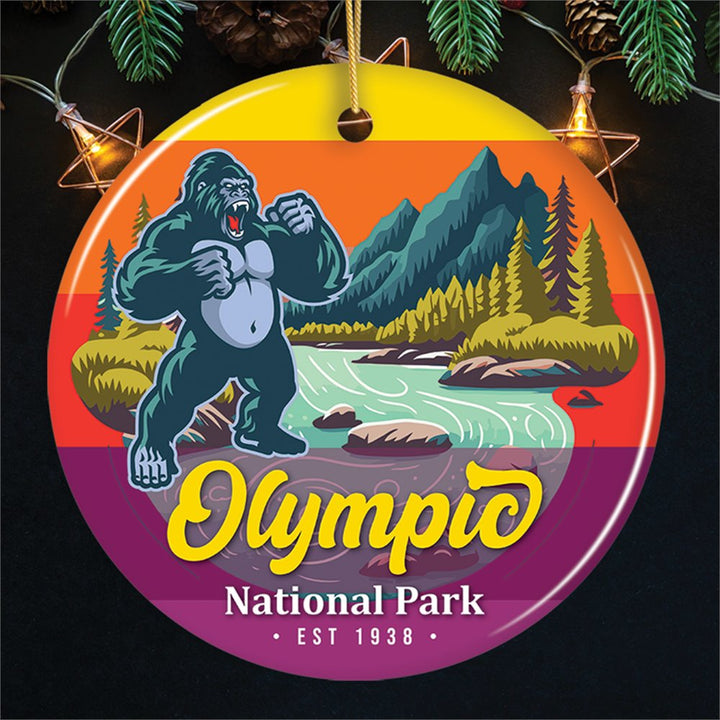 Olympic National Park Retro Style Ornament, Washington USA Tourist Attraction and Gift Ceramic Ornament OrnamentallyYou Circle 