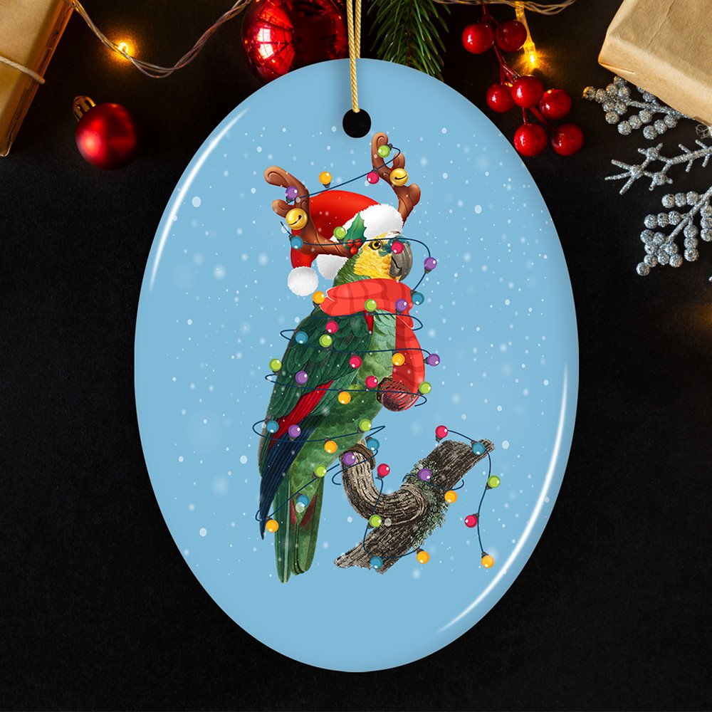 Parrot Christmas Ornament Ceramic Ornament OrnamentallyYou Oval 