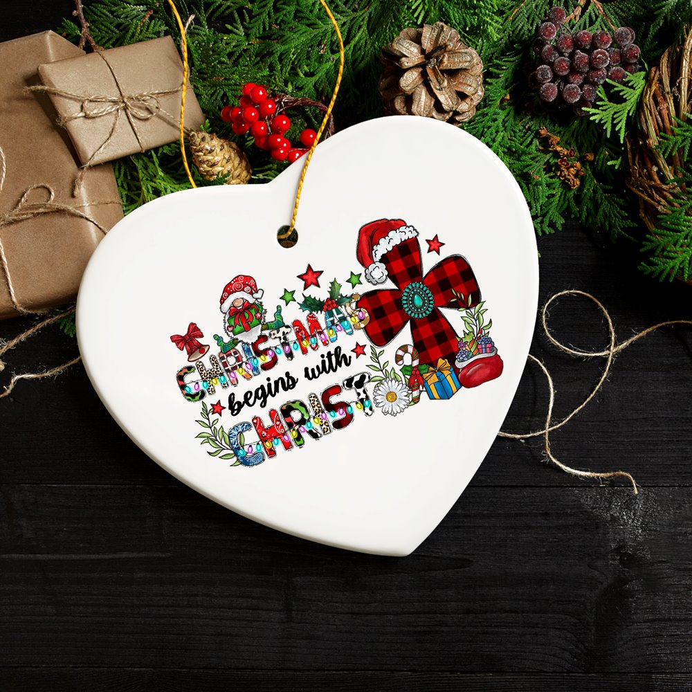 Radiant Christmas Begins with Christ Ornament, Holiday Tree Religious Decoration Ceramic Ornament OrnamentallyYou 