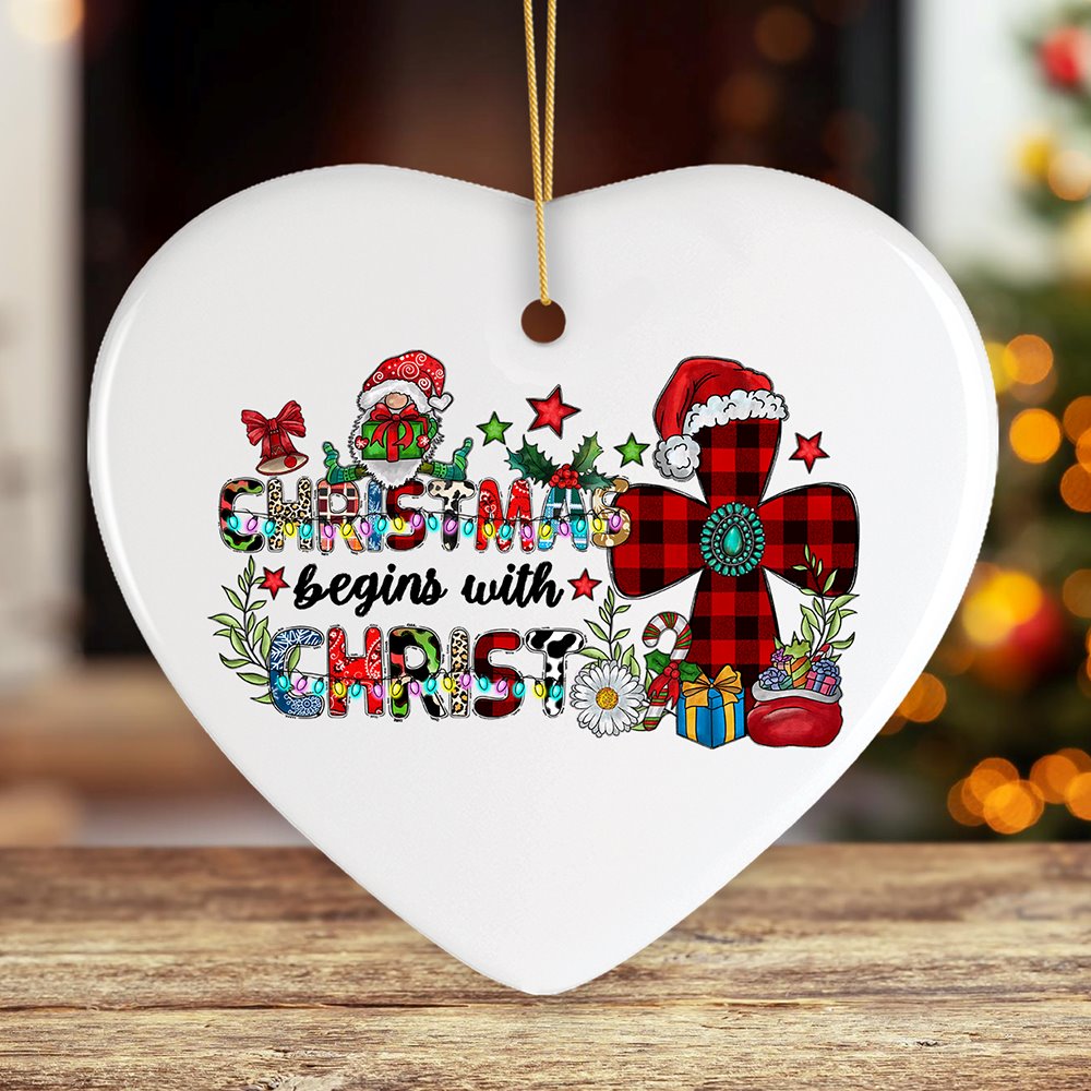 Radiant Christmas Begins with Christ Ornament, Holiday Tree Religious Decoration Ceramic Ornament OrnamentallyYou Heart 