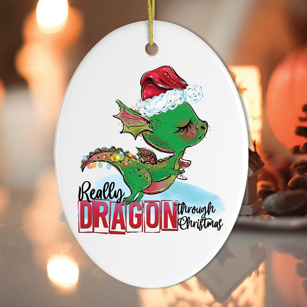 Really Dragon Through Christmas Ornament Ceramic Ornament OrnamentallyYou Oval 