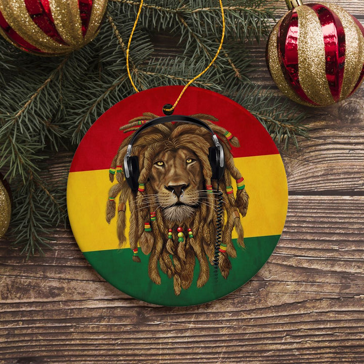 Reggae Lion Ornament, Jamaican Christmas Decoration, Reggae Music Flag Ceramic Ornament OrnamentallyYou 