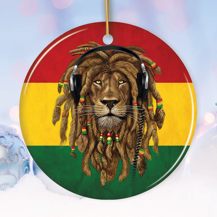 Reggae Lion Ornament, Jamaican Christmas Decoration, Reggae Music Flag Ceramic Ornament OrnamentallyYou Circle 