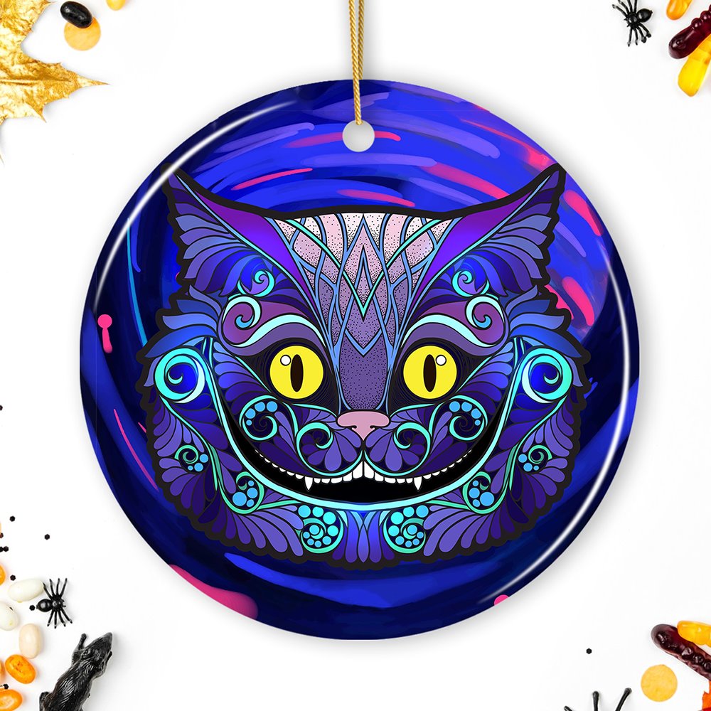 Cheshire Cat Christmas Ornament Ceramic Ornament OrnamentallyYou Circle 