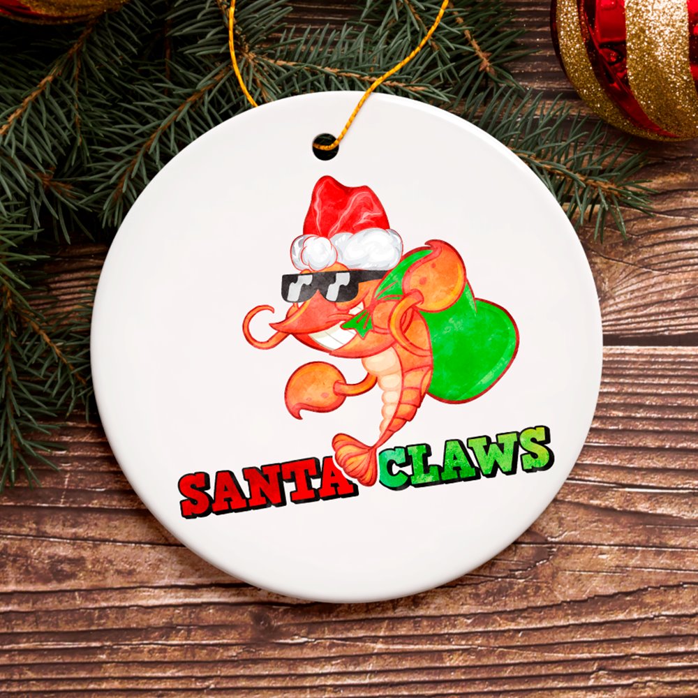 Santa Claws Funny Shrimp Christmas Ornament, Ocean Beach Theme Holiday Decor Ceramic Ornament OrnamentallyYou 