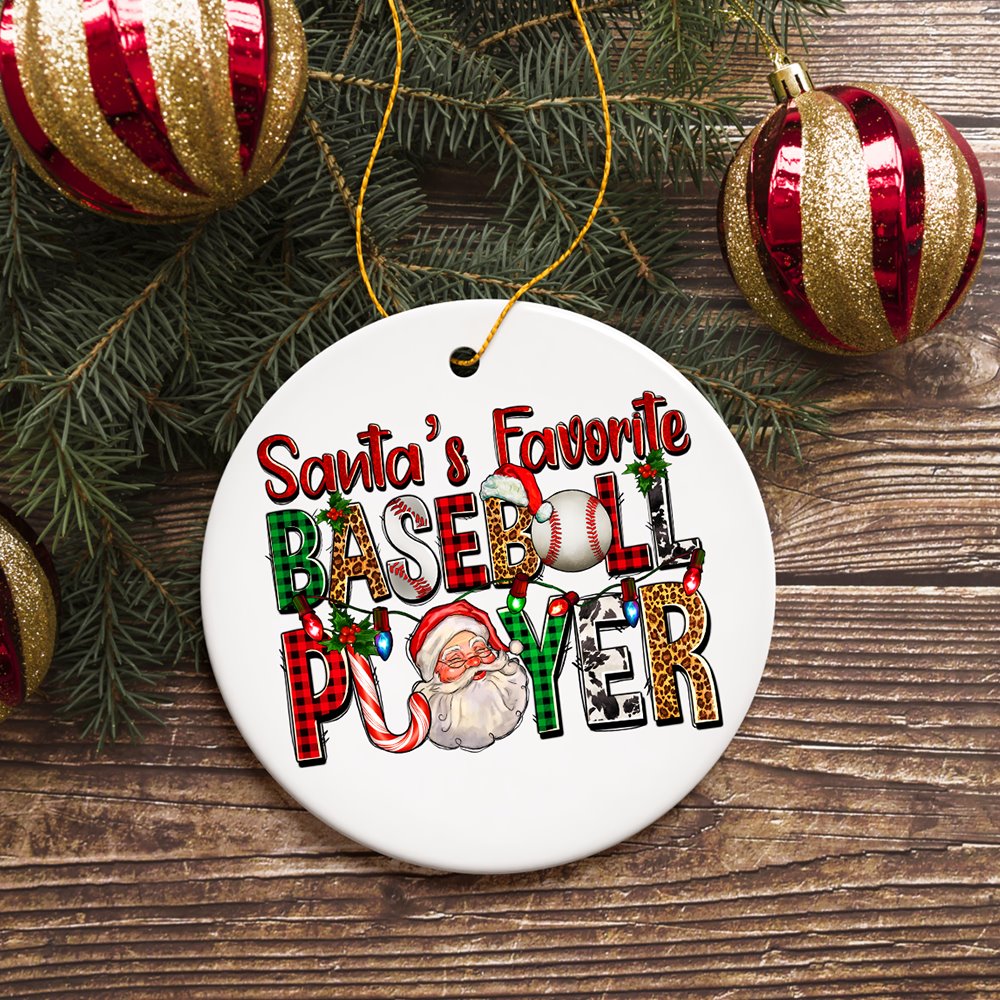 Santa’s Favorite Baseball Player Plaid Christmas Theme Ornament Ceramic Ornament OrnamentallyYou 