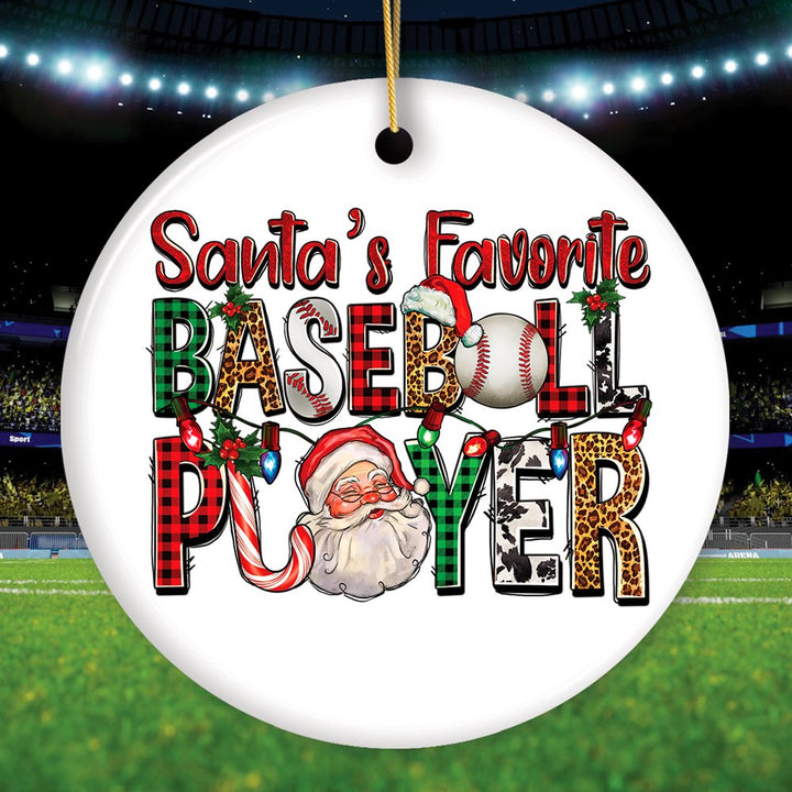 Santa’s Favorite Baseball Player Plaid Christmas Theme Ornament Ceramic Ornament OrnamentallyYou Circle 
