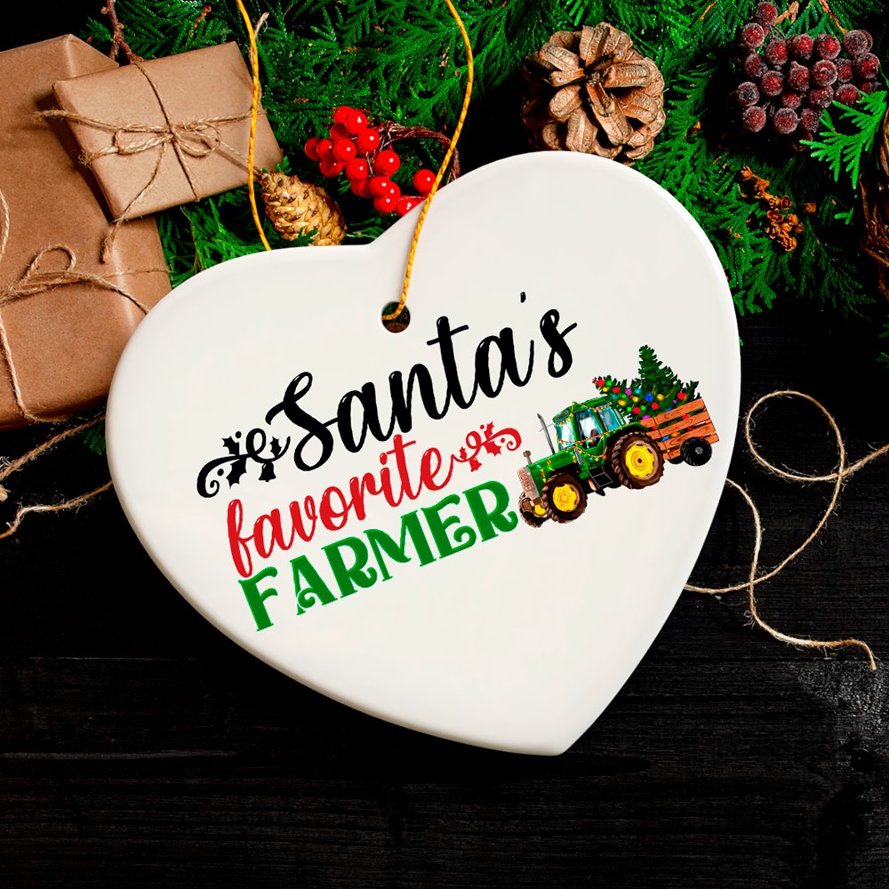 Santa’s Favorite Farmer Christmas Ornament, Farm Themed Gift Ceramic Ornament OrnamentallyYou Heart Version 2 