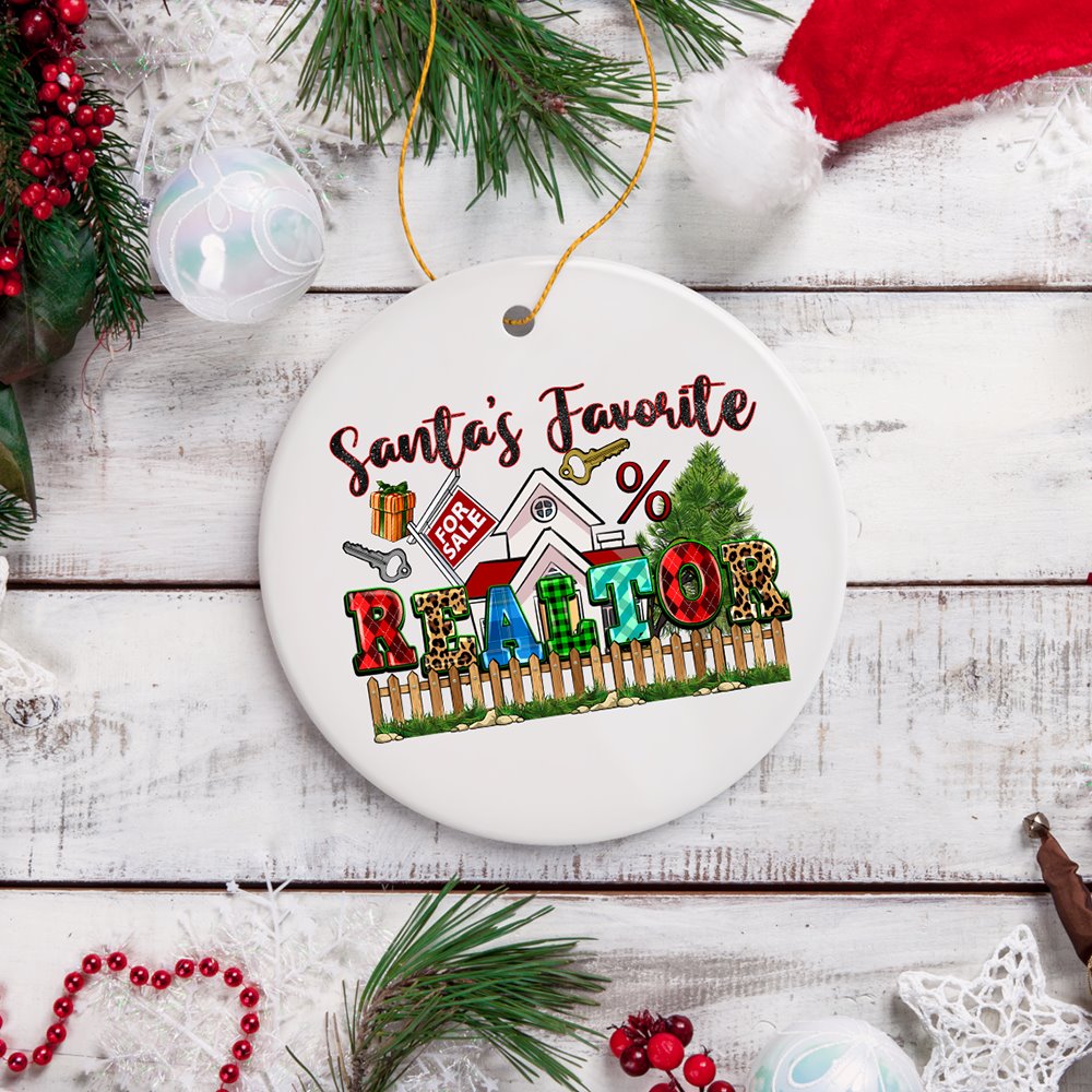 Santa’s Favorite Realtor Christmas Ornament, Real Estate Agent Gift Ceramic Ornament OrnamentallyYou 