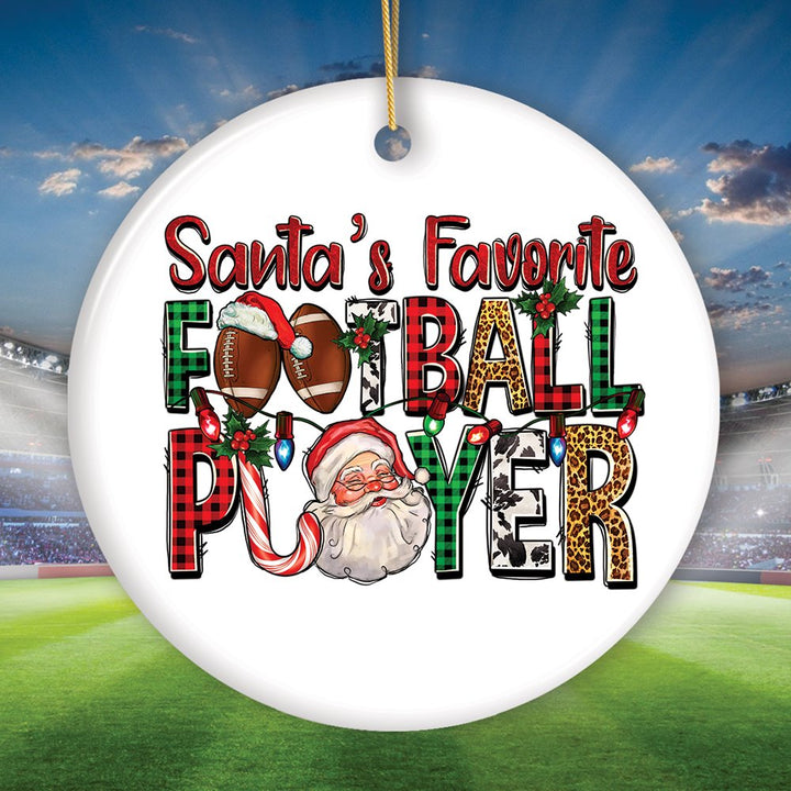 Santa’s Favorite Football Player Festive Plaid Christmas Ornament Ceramic Ornament OrnamentallyYou Circle 