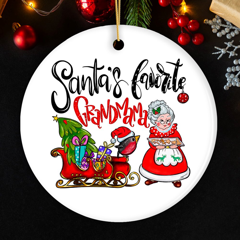 Santa’s Favorite Grandmama Christmas Ornament, Grandmother Gift Ceramic Ornament OrnamentallyYou Circle 