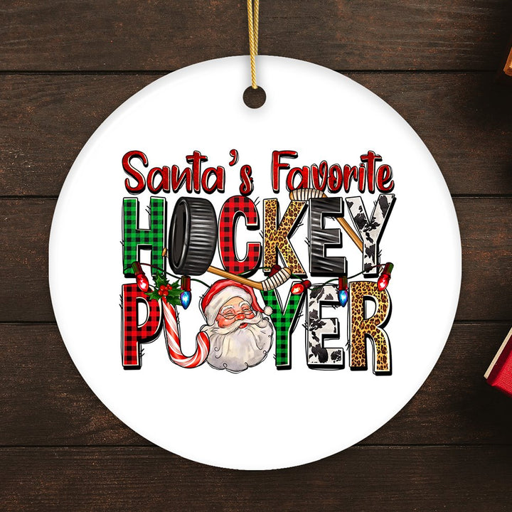 Santa’s Favorite Hockey Player Christmas Plaid Ornament Ceramic Ornament OrnamentallyYou Circle 