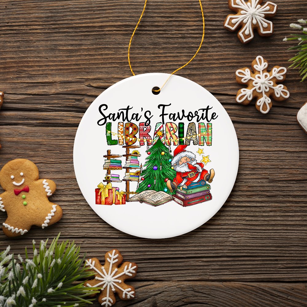Santa’s Favorite Librarian Christmas Ornament, Fun Library Gift Ceramic Ornament OrnamentallyYou 