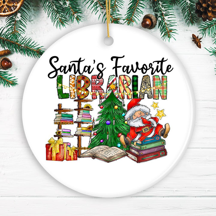 Santa’s Favorite Librarian Christmas Ornament, Fun Library Gift Ceramic Ornament OrnamentallyYou Circle 