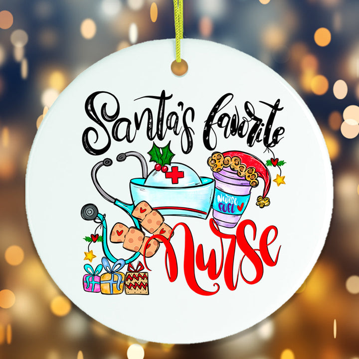 Santa’s Favorite Nurse Christmas Ornament Ceramic Ornament OrnamentallyYou Circle 