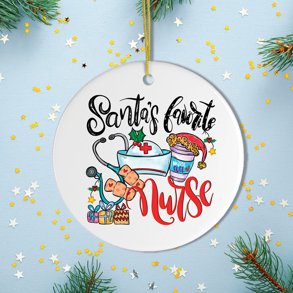 Santa’s Favorite Nurse Christmas Ornament Ceramic Ornament OrnamentallyYou 