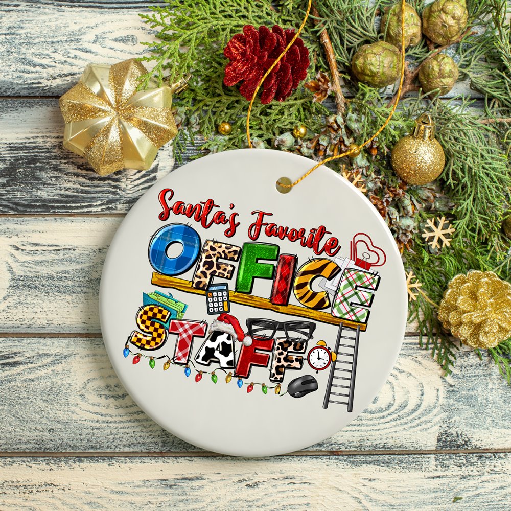Santa’s Favorite Office Staff Christmas Themed Ornament, Receptionist and Secretary, Accountant and Admin Gifts Ceramic Ornament OrnamentallyYou 