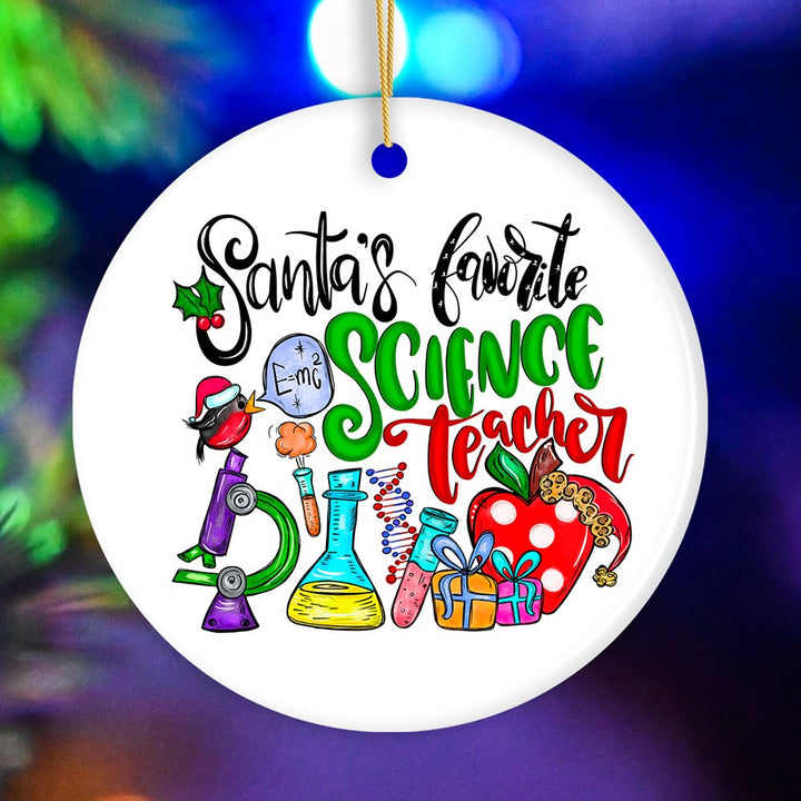 Santa’s Favorite Science Teacher Christmas Ornament, Chemistry, Physics and Biology Ceramic Ornament OrnamentallyYou Circle 