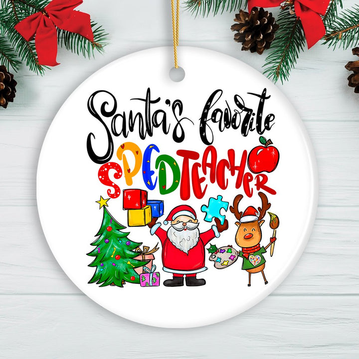 Santa’s Favorite Special Education Teacher Christmas Ornament, Children with Autism Gift Ceramic Ornament OrnamentallyYou Circle 