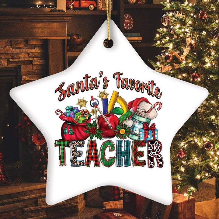 Santa’s Favorite Teacher Fun Holiday Christmas Ornament Ceramic Ornament OrnamentallyYou Star / Version 2 