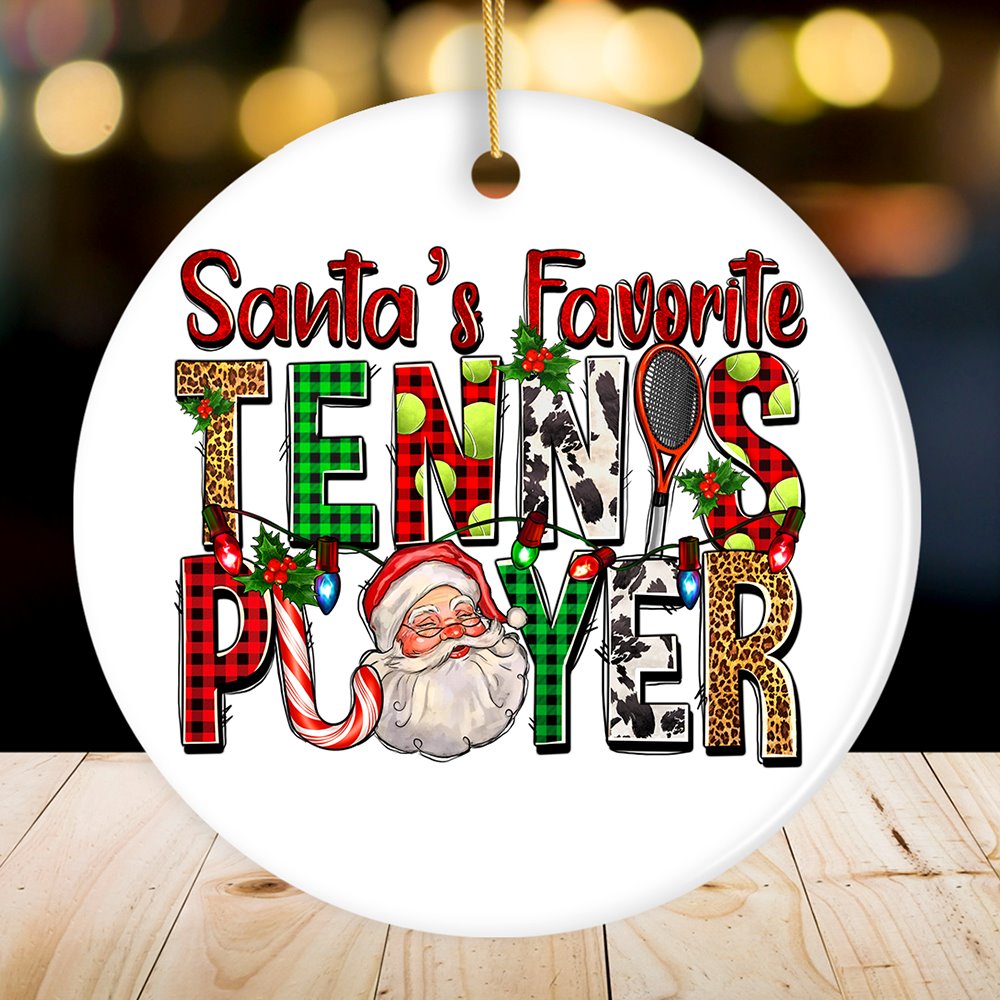 Santa’s Favorite Tennis Player Christmas Ornament Ceramic Ornament OrnamentallyYou Circle 
