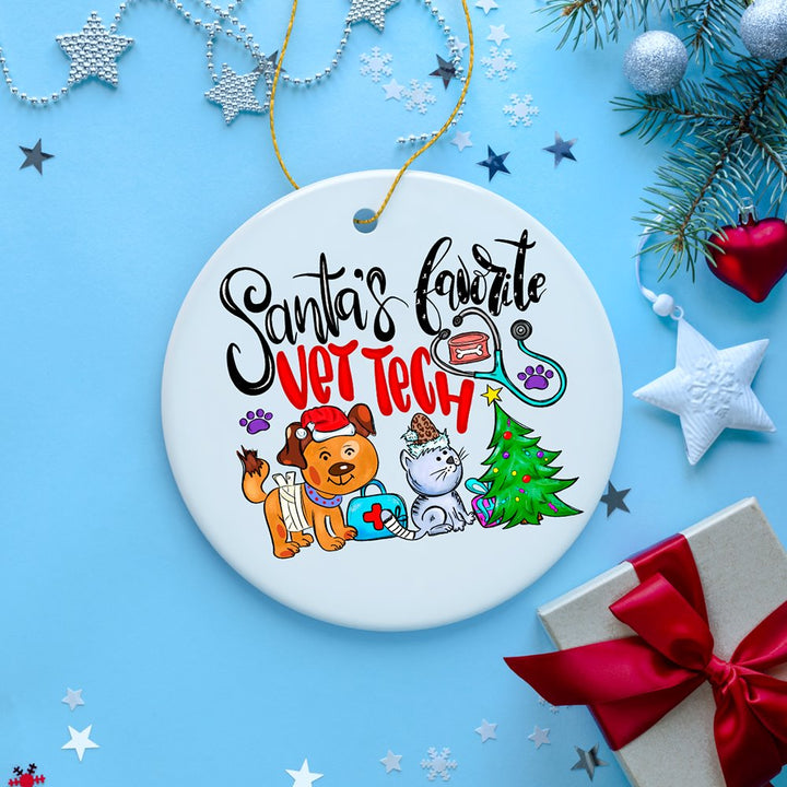 Santa’s Favorite Vet Tech Christmas Ornament, Appreciation Gift for Veterinary Technician Ceramic Ornament OrnamentallyYou 