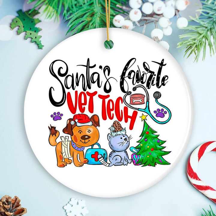 Santa’s Favorite Vet Tech Christmas Ornament, Appreciation Gift for Veterinary Technician Ceramic Ornament OrnamentallyYou Circle 