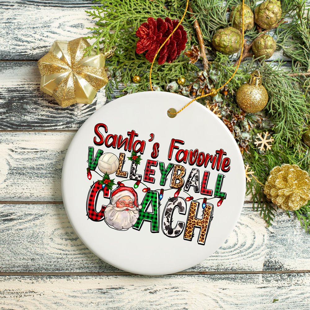 Santa’s Favorite Volleyball Coach Plaid Christmas Ornament Ceramic Ornament OrnamentallyYou 