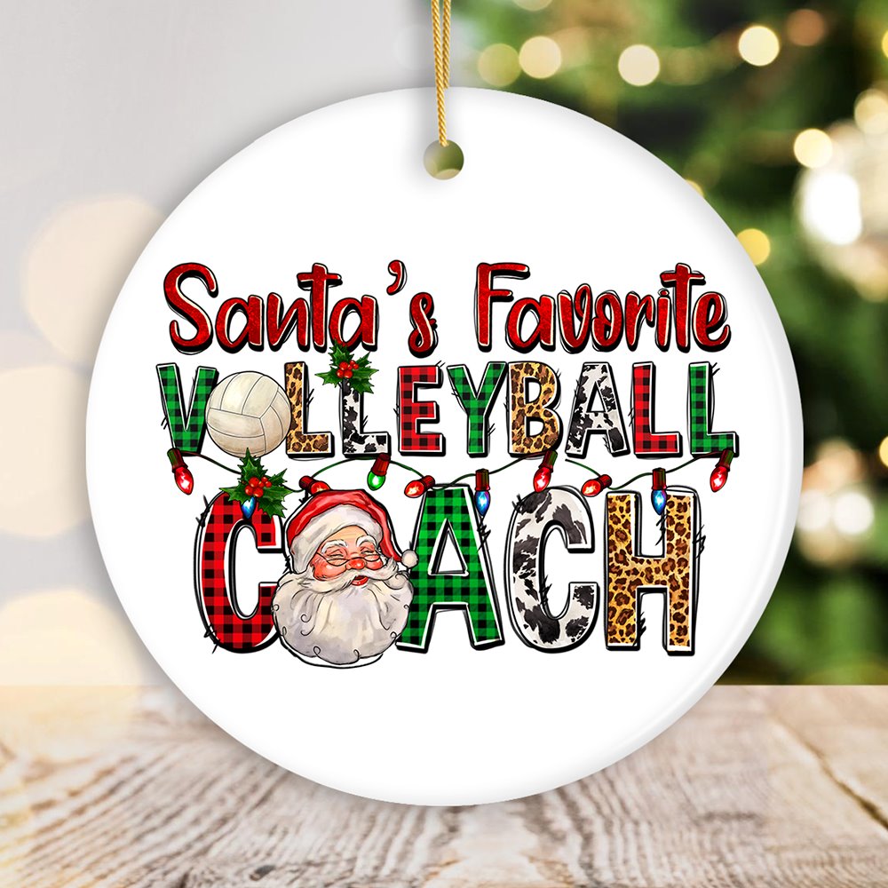 Santa’s Favorite Volleyball Coach Plaid Christmas Ornament Ceramic Ornament OrnamentallyYou Circle 