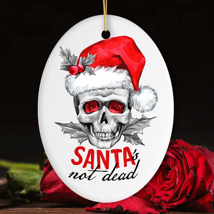 Santa is Not Dead Skull Christmas Ornament Ceramic Ornament OrnamentallyYou Oval 