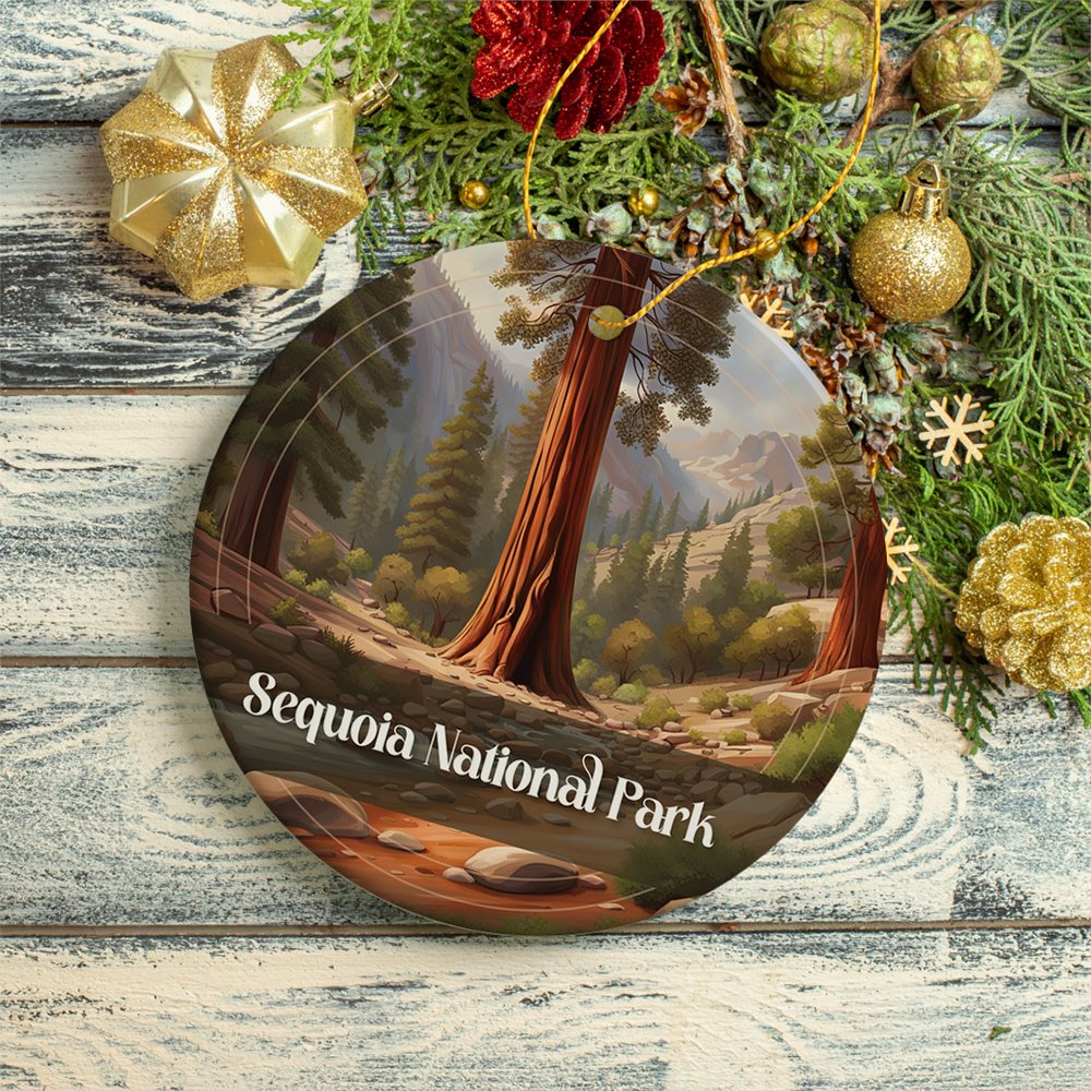 Sequoia National Park Retro Ornament, California Tourist Attraction Souvenir and Gift Ceramic Ornament OrnamentallyYou 