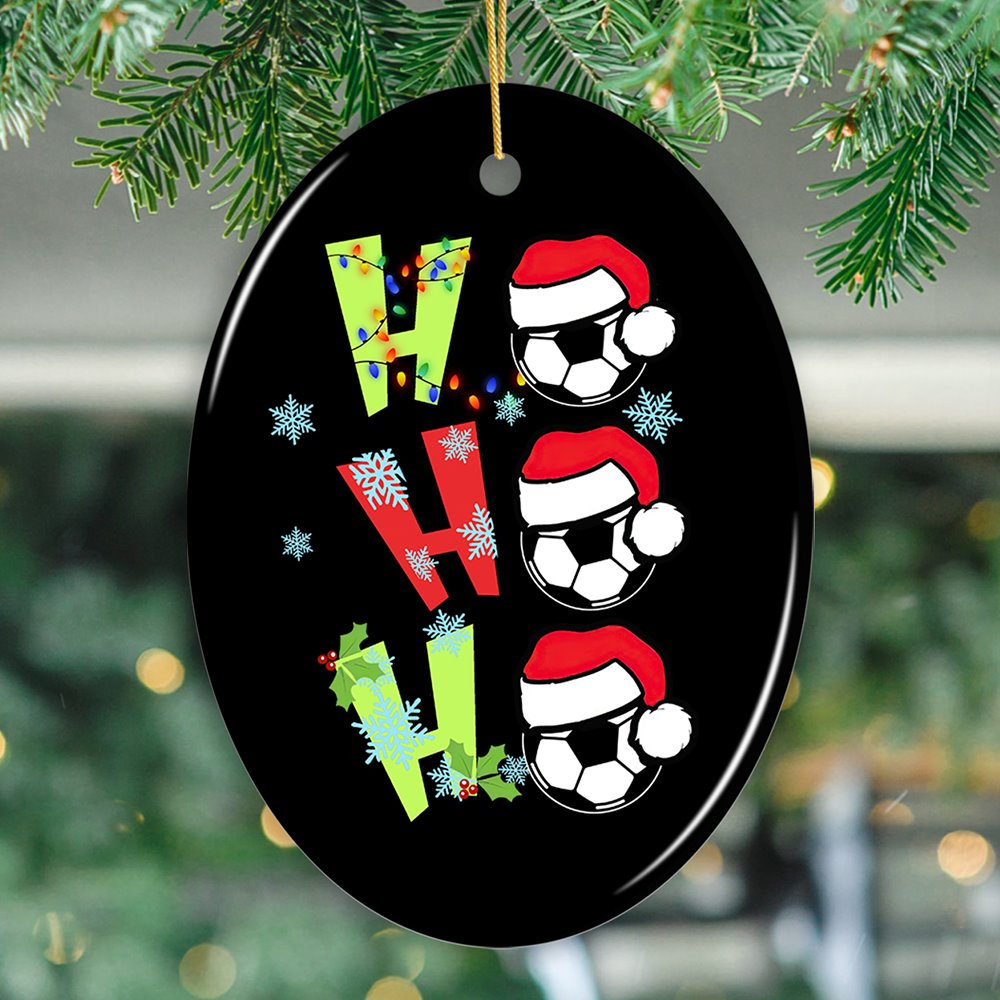 Soccer Ho Ho Ho Christmas Ornament Ceramic Ornament OrnamentallyYou Oval 