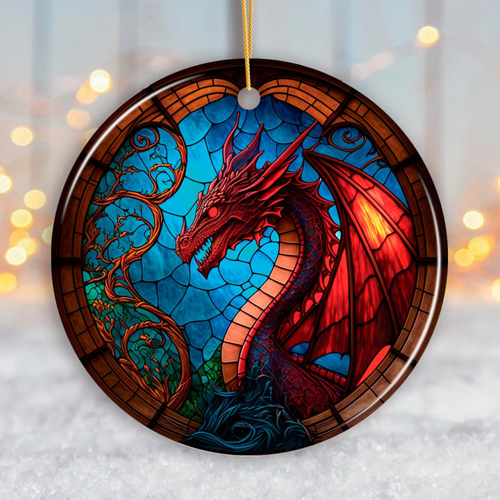 Stained Glass Fierce Dragon Ornament Ceramic Ornament OrnamentallyYou Circle 