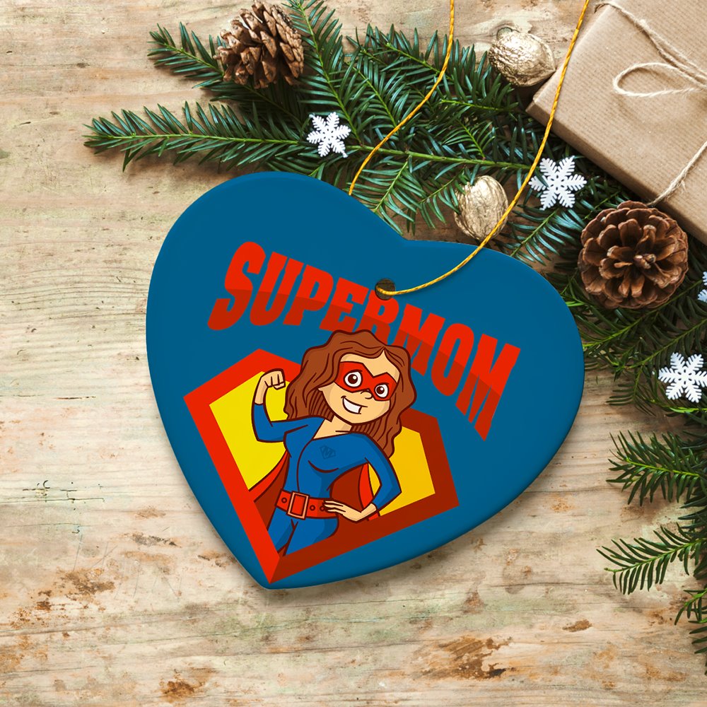 Supermom Christmas Ornament, Superhero Themed Gift for Mom Ceramic Ornament OrnamentallyYou 