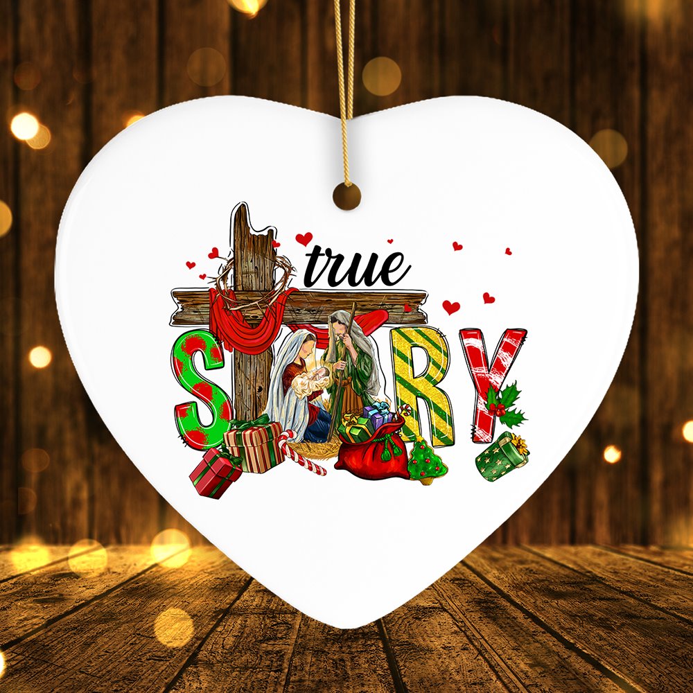 True Story Joseph and Mary Holiday Festive Christmas Ornament, Christian Nativity Gift Ceramic Ornament OrnamentallyYou Heart 