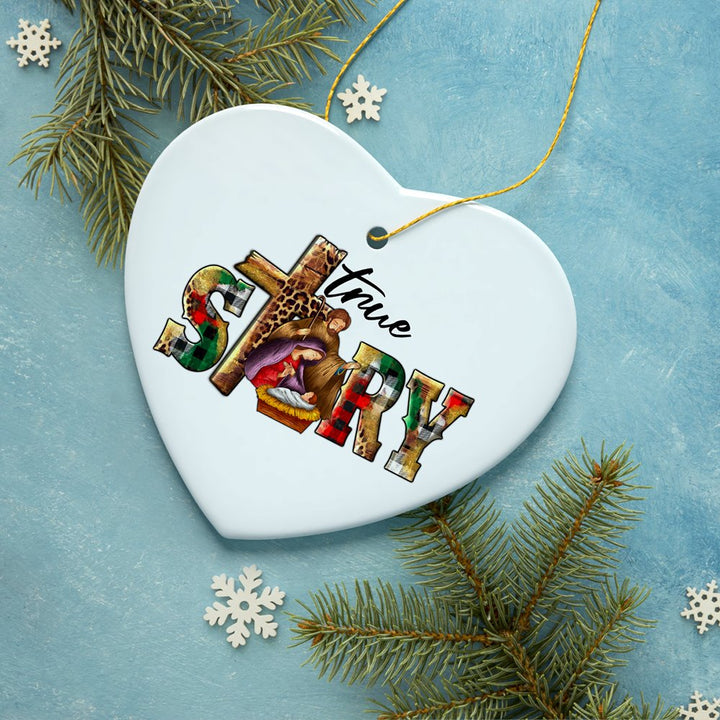 True Story Playful and Festive Nativity Christmas Ornament, Birth of Jesus Ceramic Ornament OrnamentallyYou 
